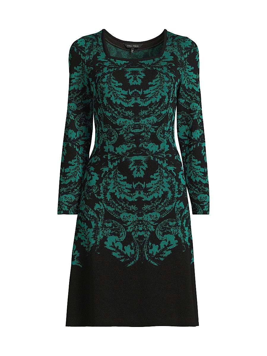 Women's Missy Filigree Knit A-Line Knee-Length Dress - Everest Black - Size Medium