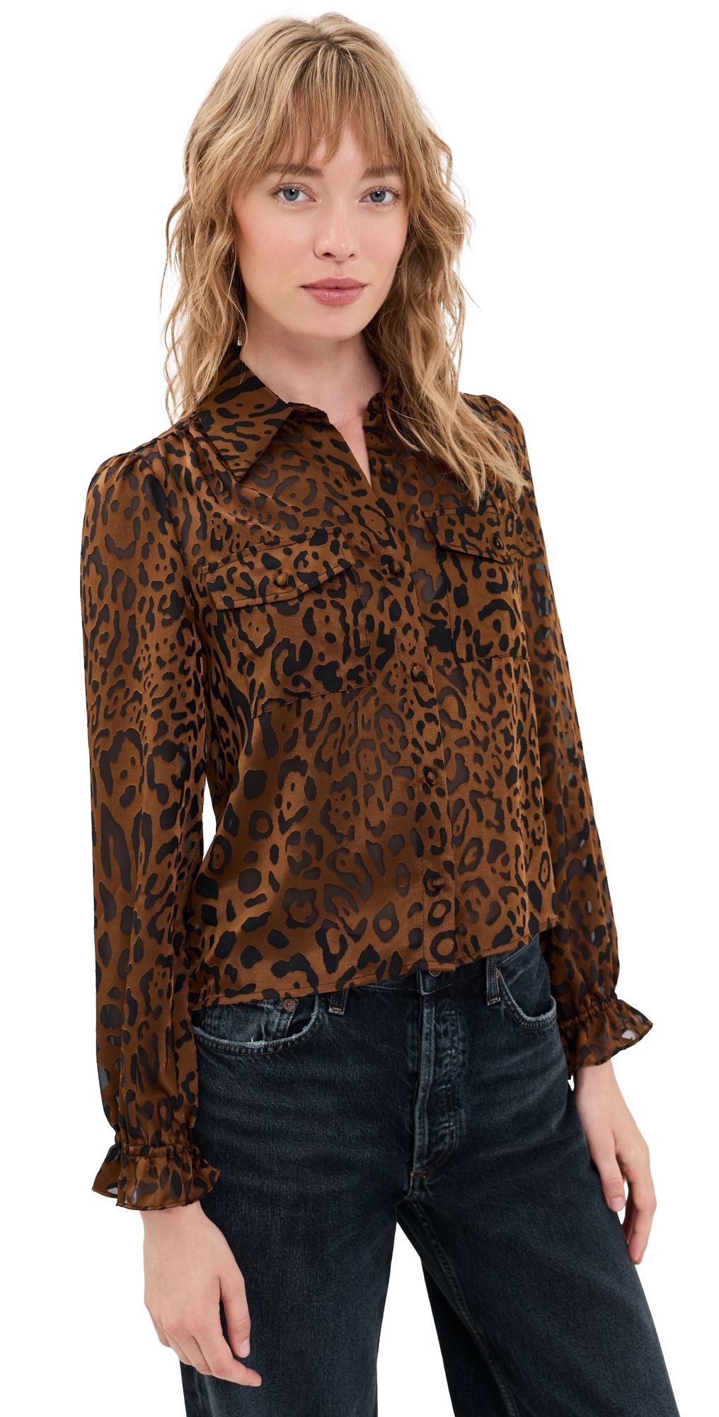 Generation Love Priya Leopard Burn-Out Blouse Caramel/Black XXL