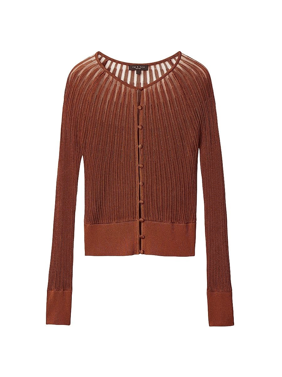 Women's Aubrey Sheer Striped Cardigan - Rust - Size Large