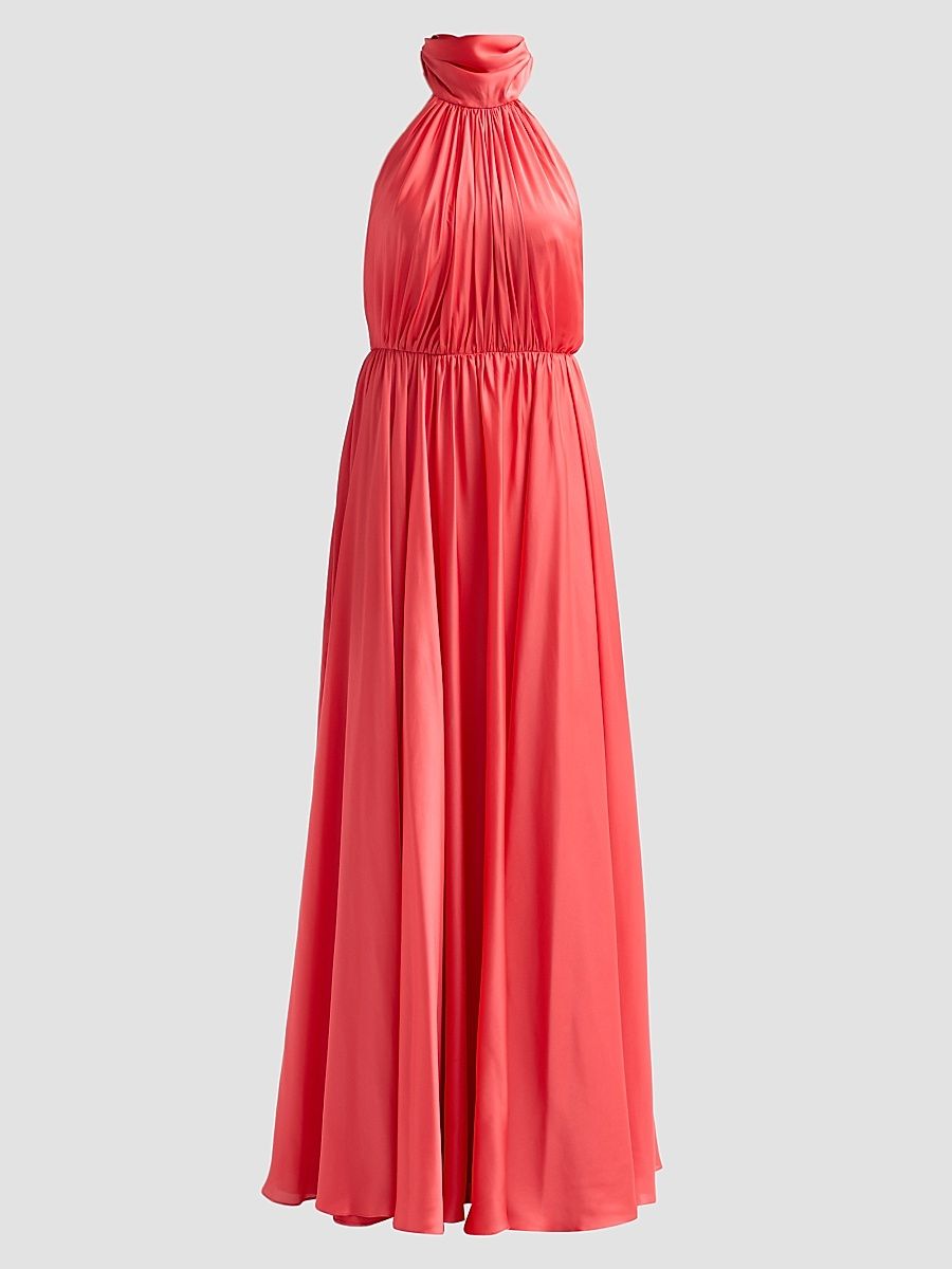 Women's Elyra Satin Chiffon Halter Gown - Watermelon - Size XXL