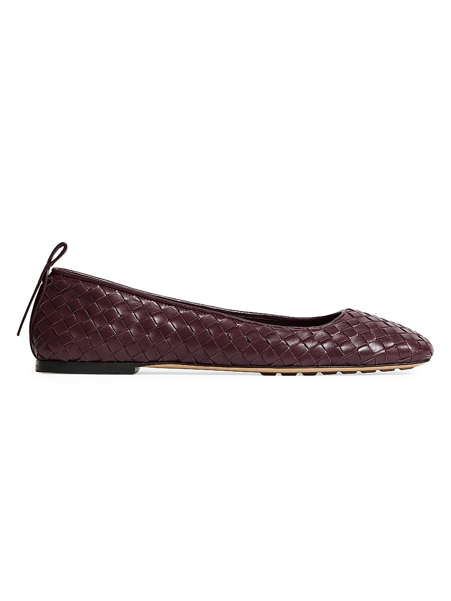 Women's Charlotte Intrecciato Leather Ballet Flats - Deep Mahogany - Size 10