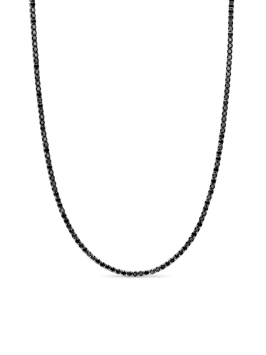 Men's Tennis Necklace in 18K White Gold - Black Diamond - Size 20