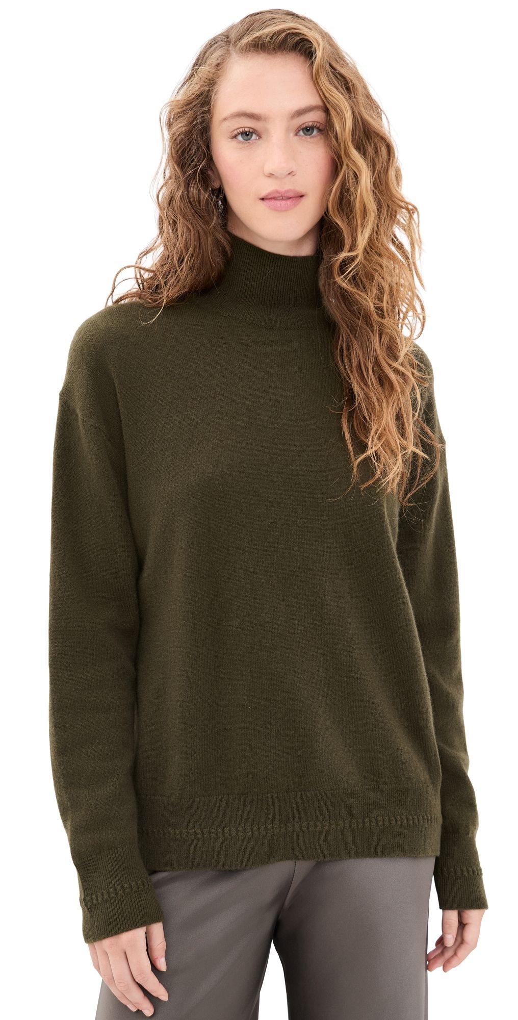 Tanya Taylor Tipper Cashmere Turtleneck Sweater Army XL