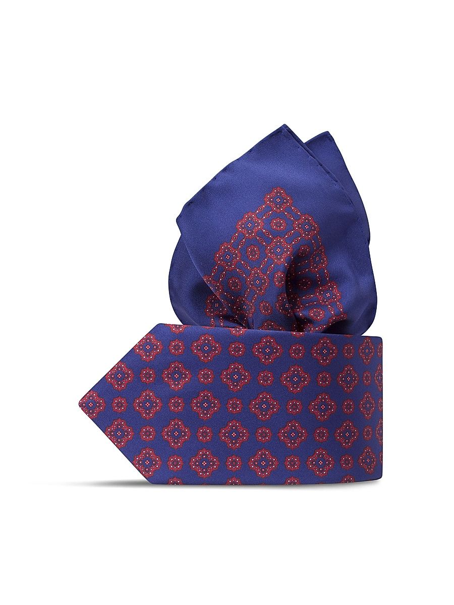 Men's Luxury Printed Silk Tie Set - Blue