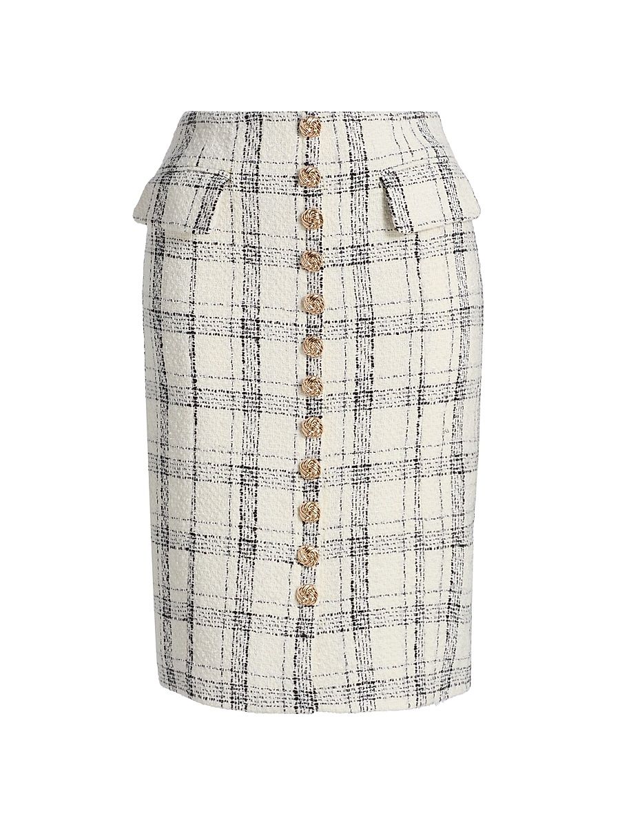 Women's Riley Windowpane Metallic-Tweed Knee-Length Skirt - Ivory Black - Size 12