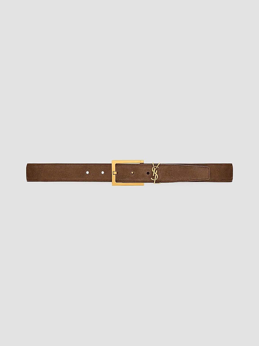 Saint Laurent Women's Cassandre Belt in Suede - Brown Coffee - Size 26
