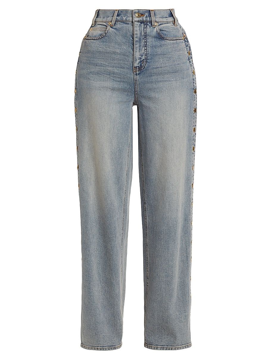 Women's Stassia Side-Snap Straight Jeans - Washed Medium Denim - Size 24