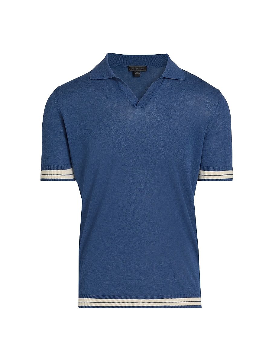 Men's Striped-Trim Johnny Collar Polo Shirt - Blue - Size XXL