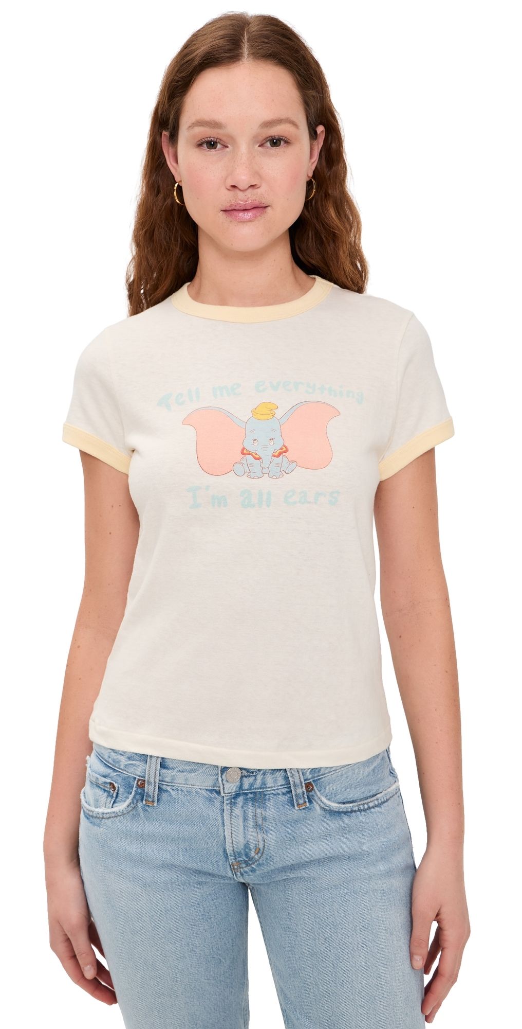 RE/DONE 60s Slim Ringer Dumbo Tee Vintage White w/ Shortbread M