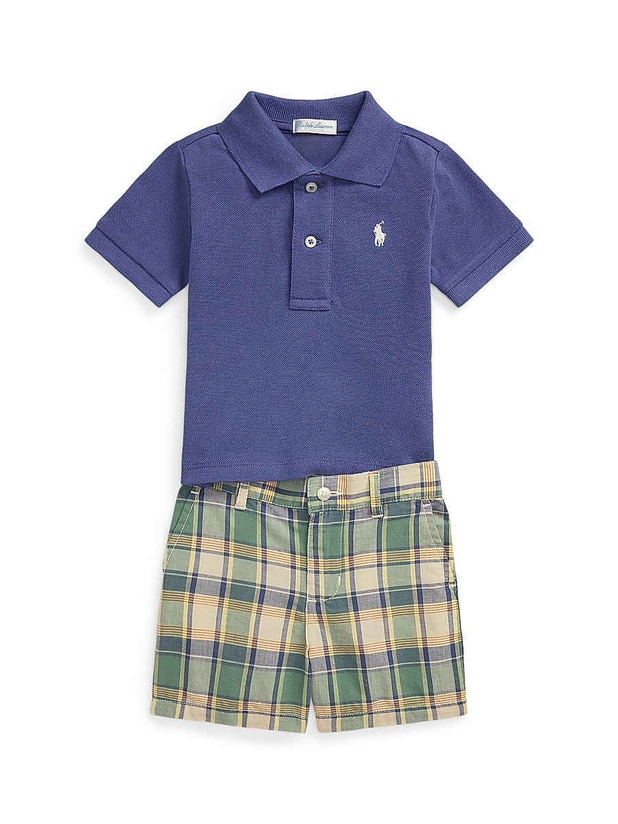 Baby Boy's Mesh Polo Shirt & Madras Shorts Set - Classic Blue Multi - Size 18 Months