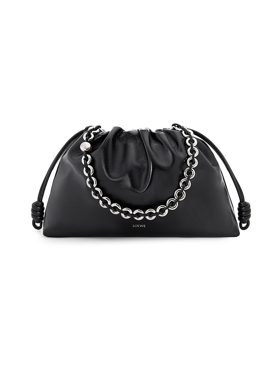 Women's Large Flamenco Leather Shoulder Bag - Black