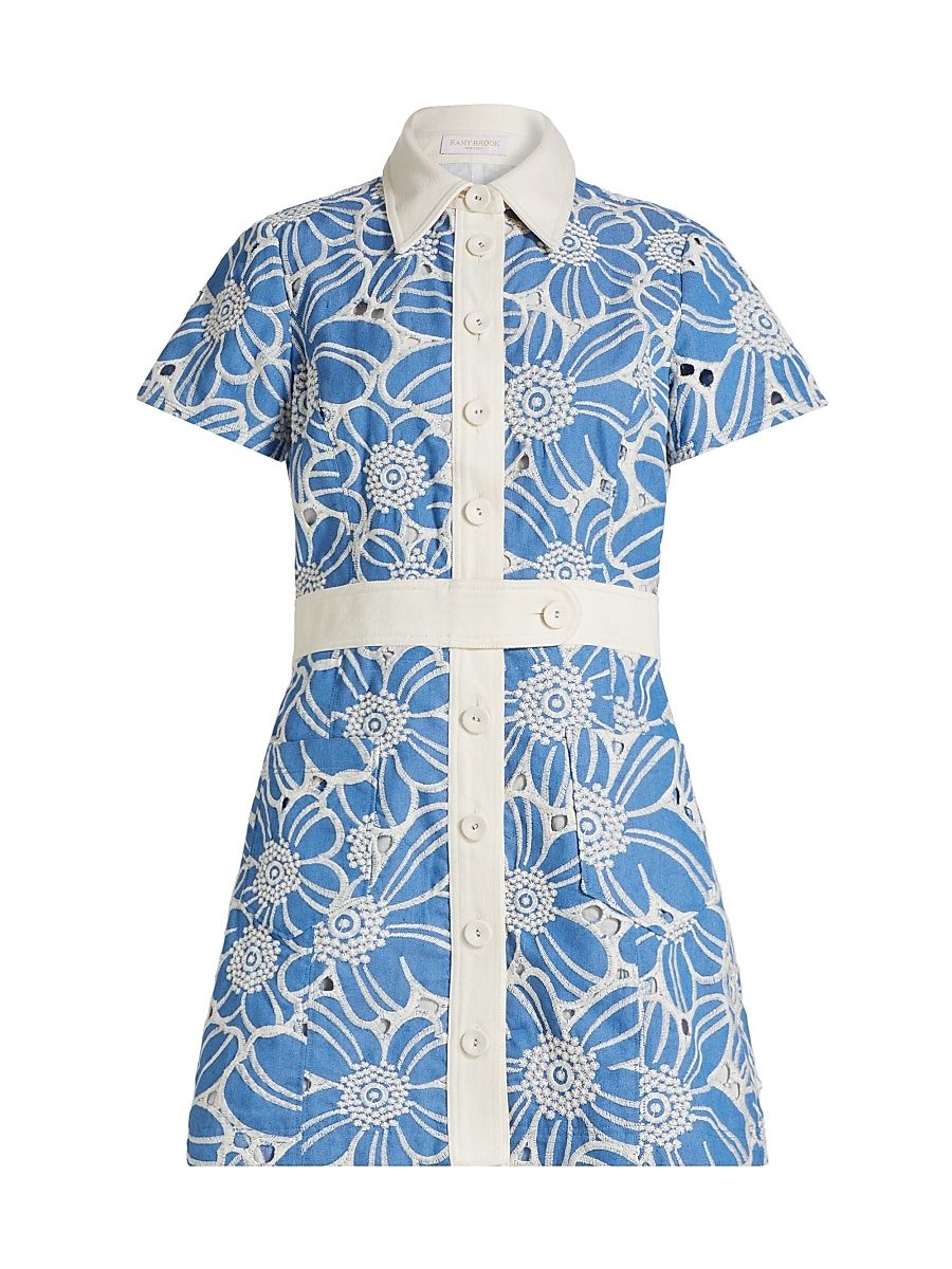 Women's Shannon Embroidered Mini-Shirtdress - Indigo Chambray - Size 12