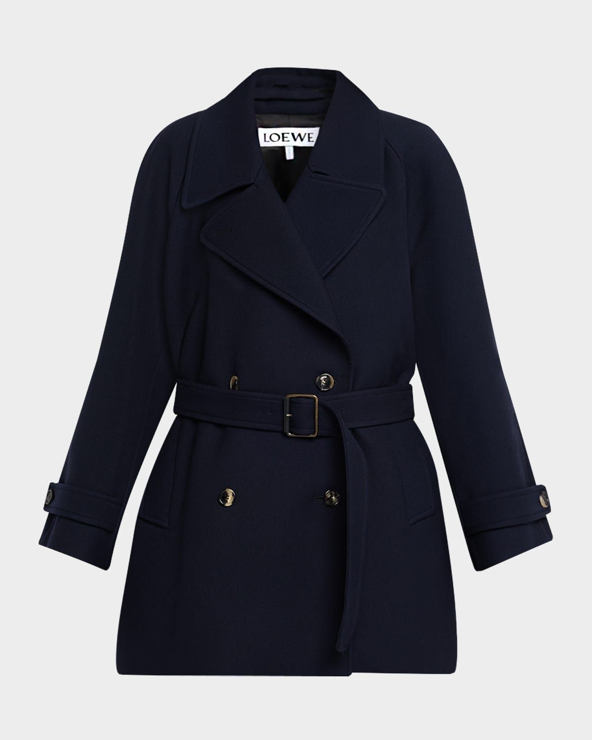 Double-Breasted Belted Wool Twill Coat
