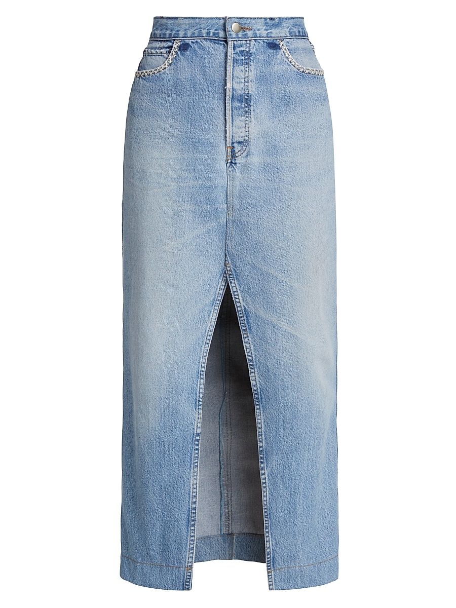 Women's Marion Mended Denim Midi-Skirt - Blue - Size 10