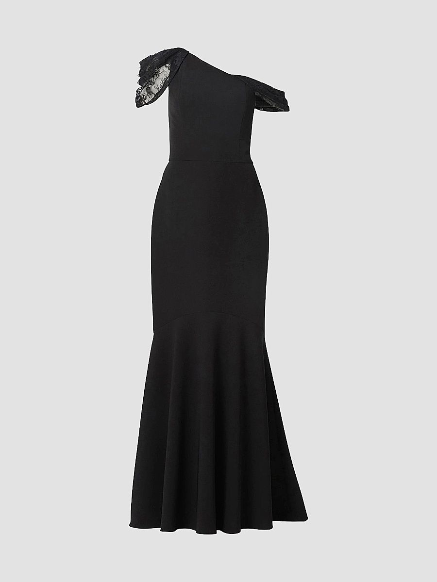 Shoshanna Women's Tayla Lace-Trimmed Trumpet Gown - Jet - Size 12