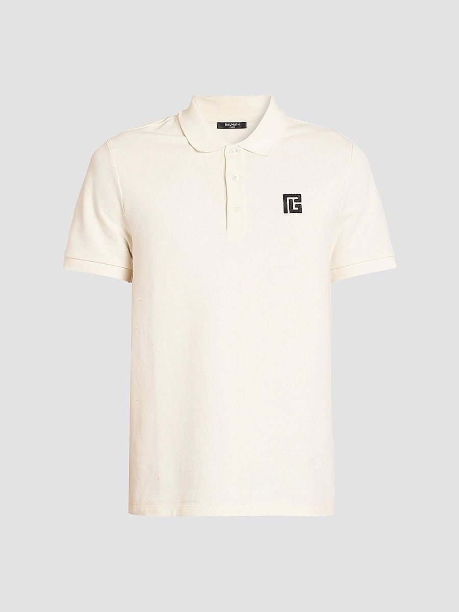 Balmain Men's Monogram Embroidered Polo Shirt - Blanc Noir - Size XXL