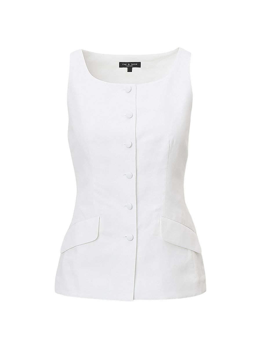 Women's Lola Linen-Blend Boatneck Vest - White - Size 00