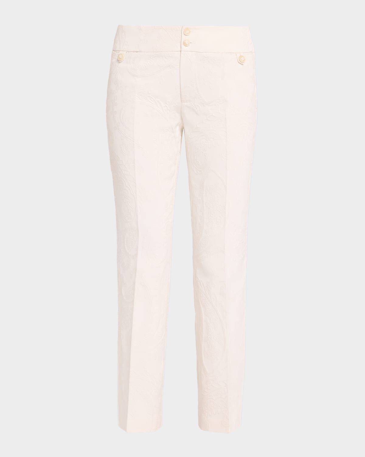 Flared Cotton-Blend Paisley Jacquard Trousers