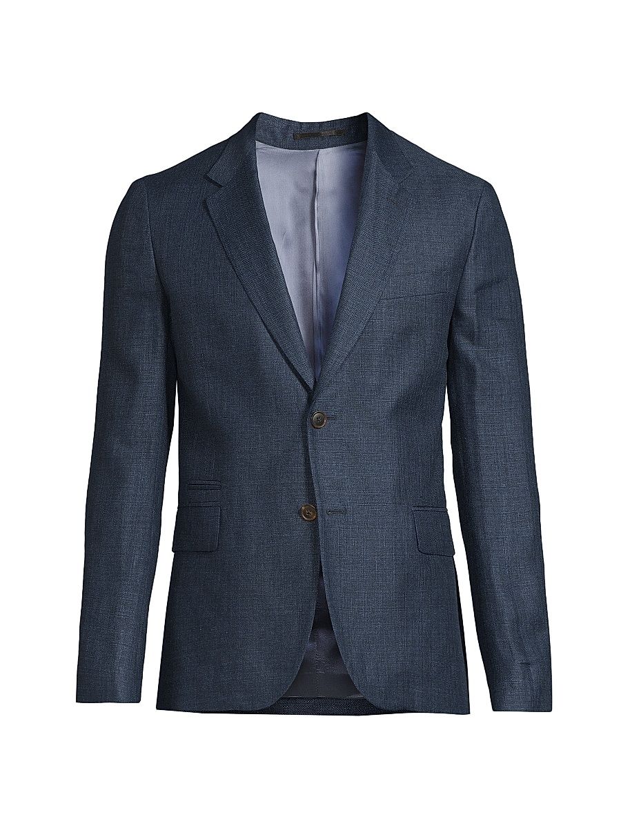 Men's Linen-Wool Two-Button Jacket - Navy - Size 40