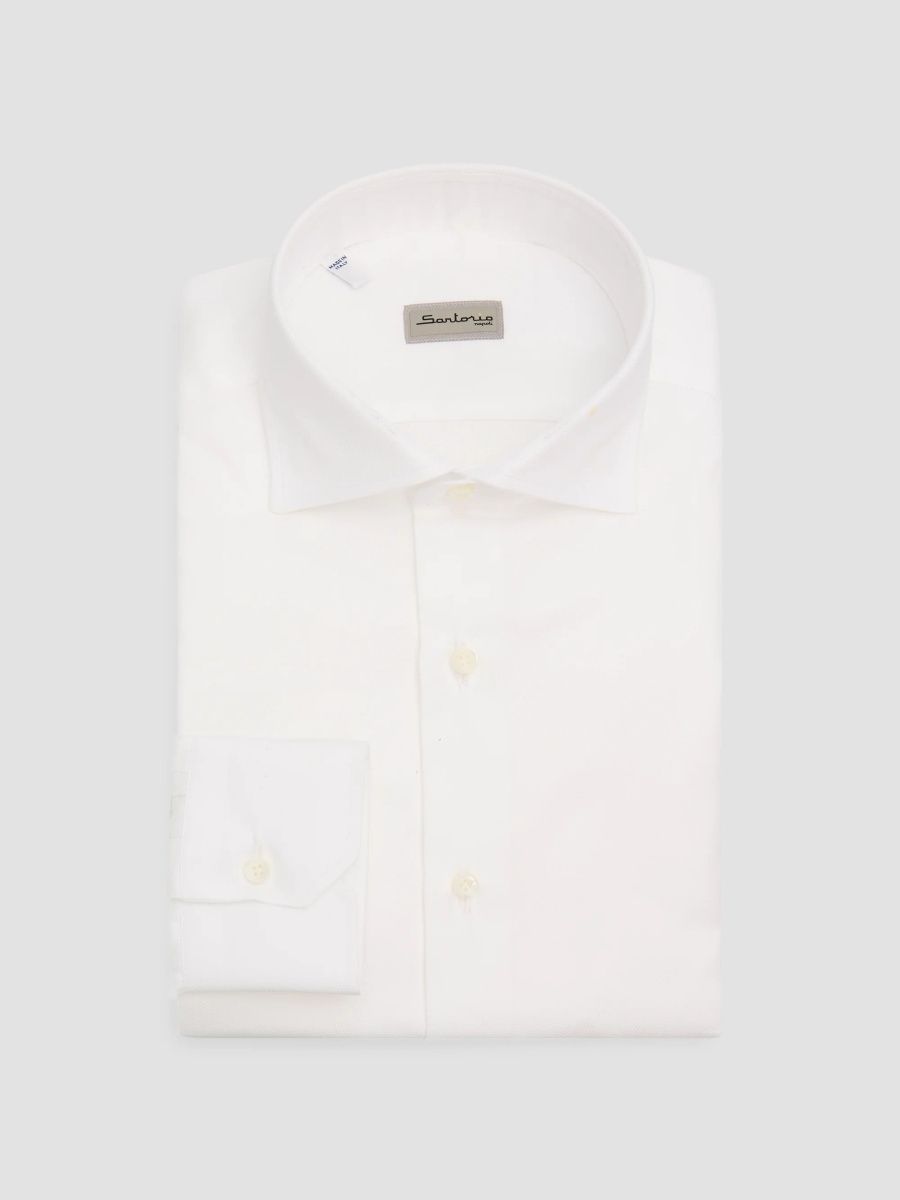 Sartorio Napoli Men's Basic Textured Cotton Shirt - White - Size 16