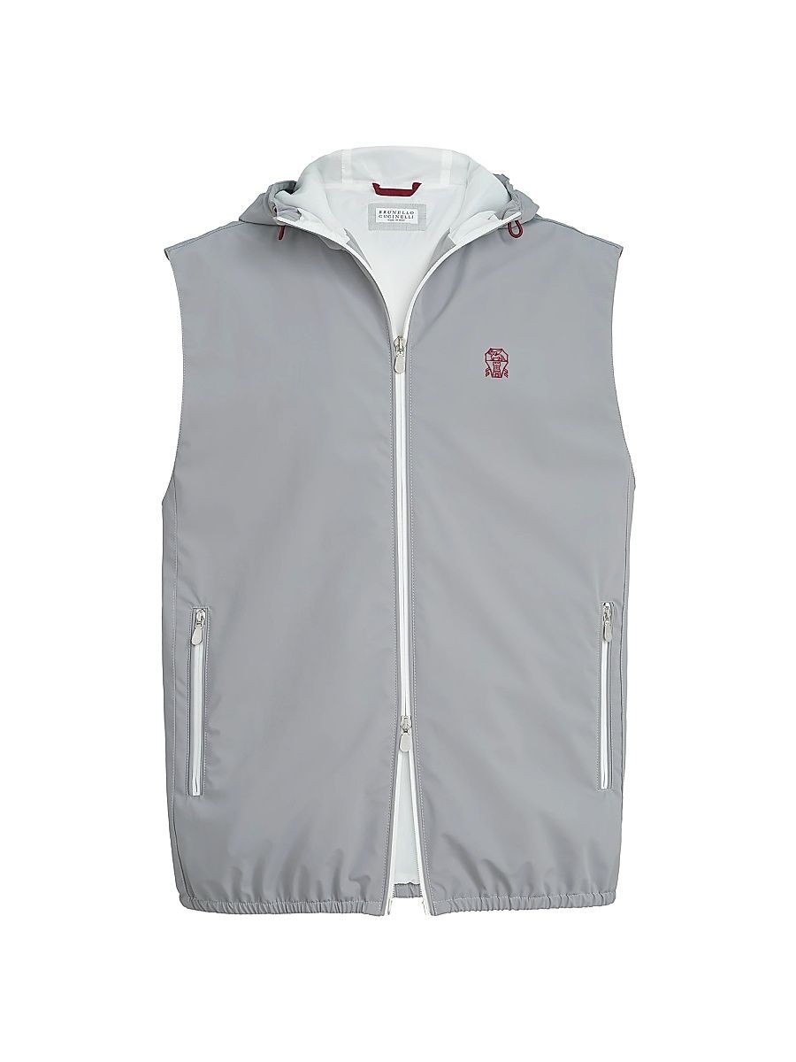 Men's Bonded Nylon Hooded Vest with Logo - Grey - Size XXL