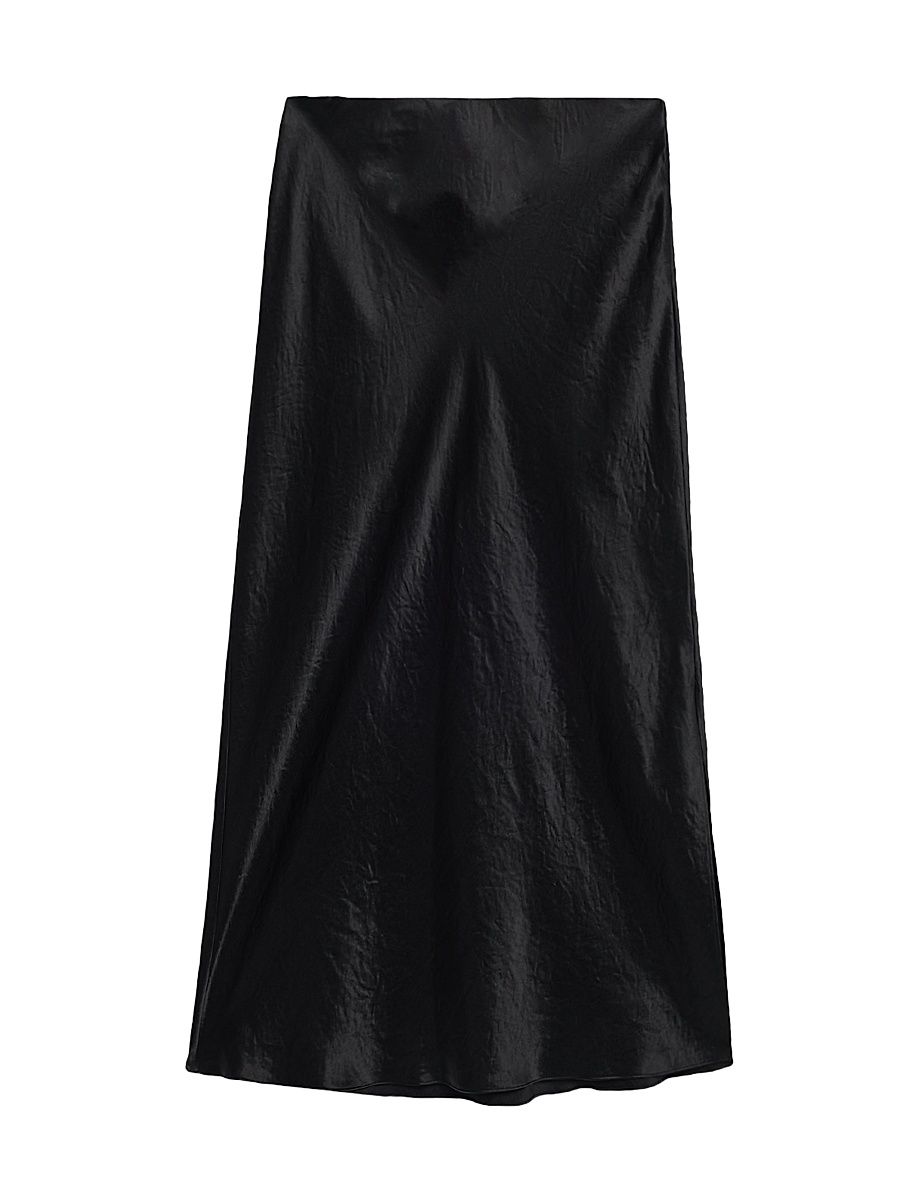 Women's Split Satin Midi-Skirt - Black - Size XXS