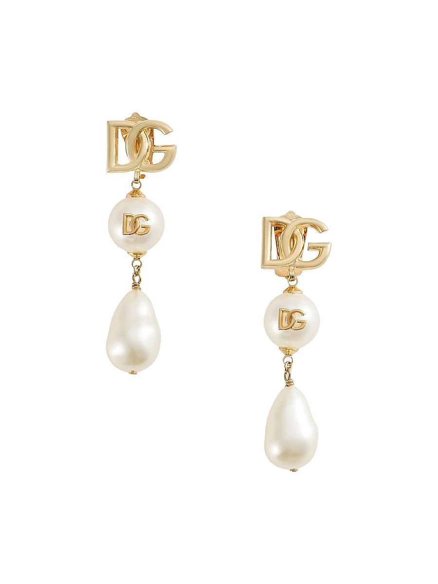 Women's Goldtone & Imitation Pearl Monogram Clip-On Drop Earrings - White