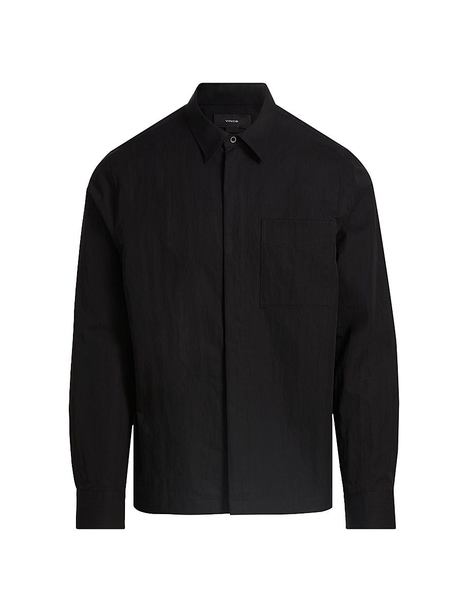 Men's Patch Pocket Cotton-Blend Shirt Jacket - Black - Size XL
