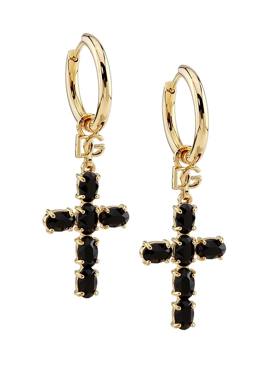 Women's Gold-Plated Cross Hoop Earrings - Yellow Gold
