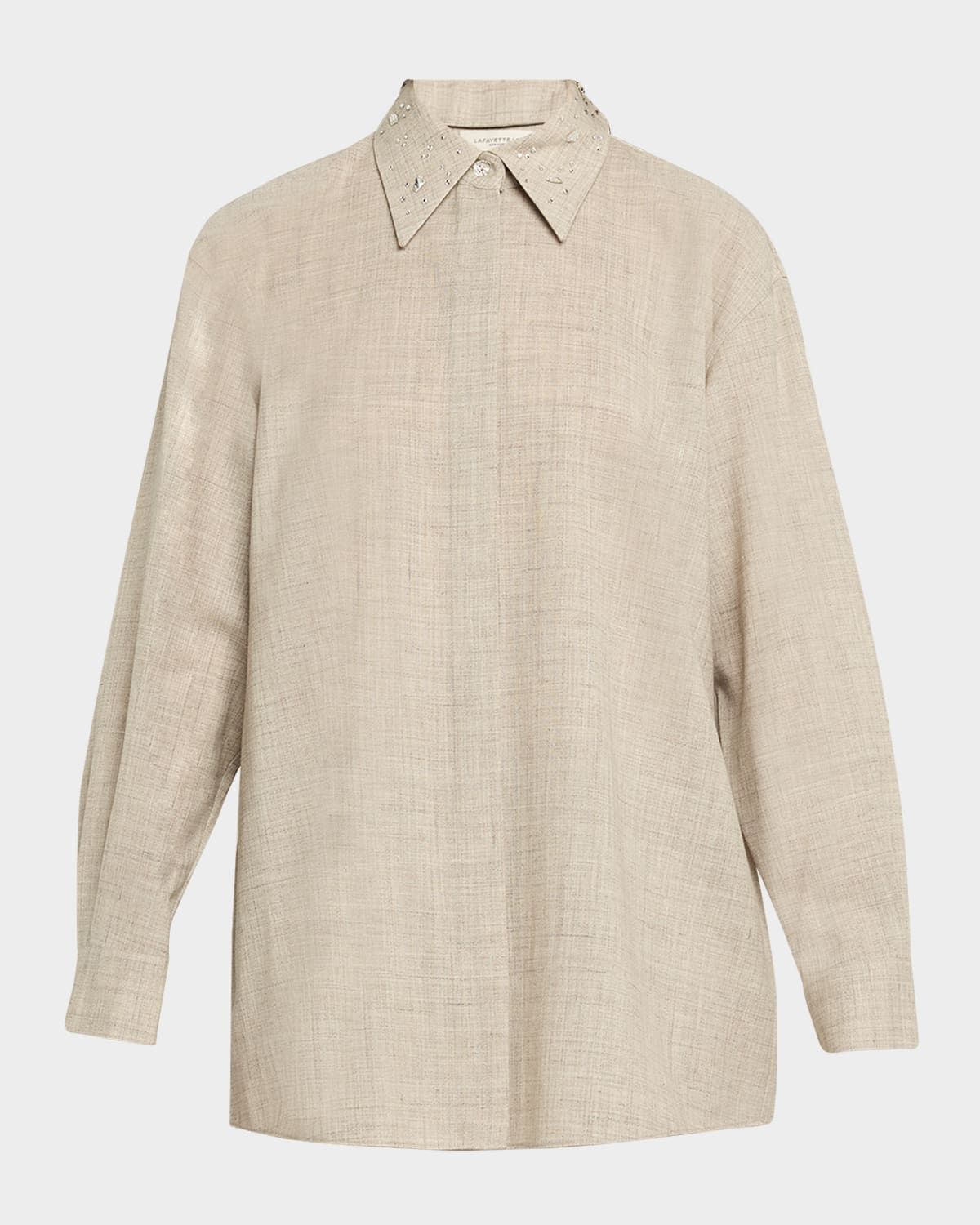 Oversized Crystal-Embellished Melange Shirt