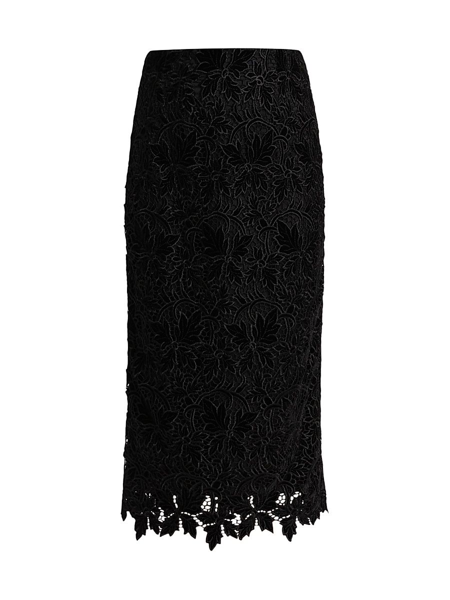 Women's Sienna Floral Lace Midi-Skirt - Black Velvet Lace - Size Small
