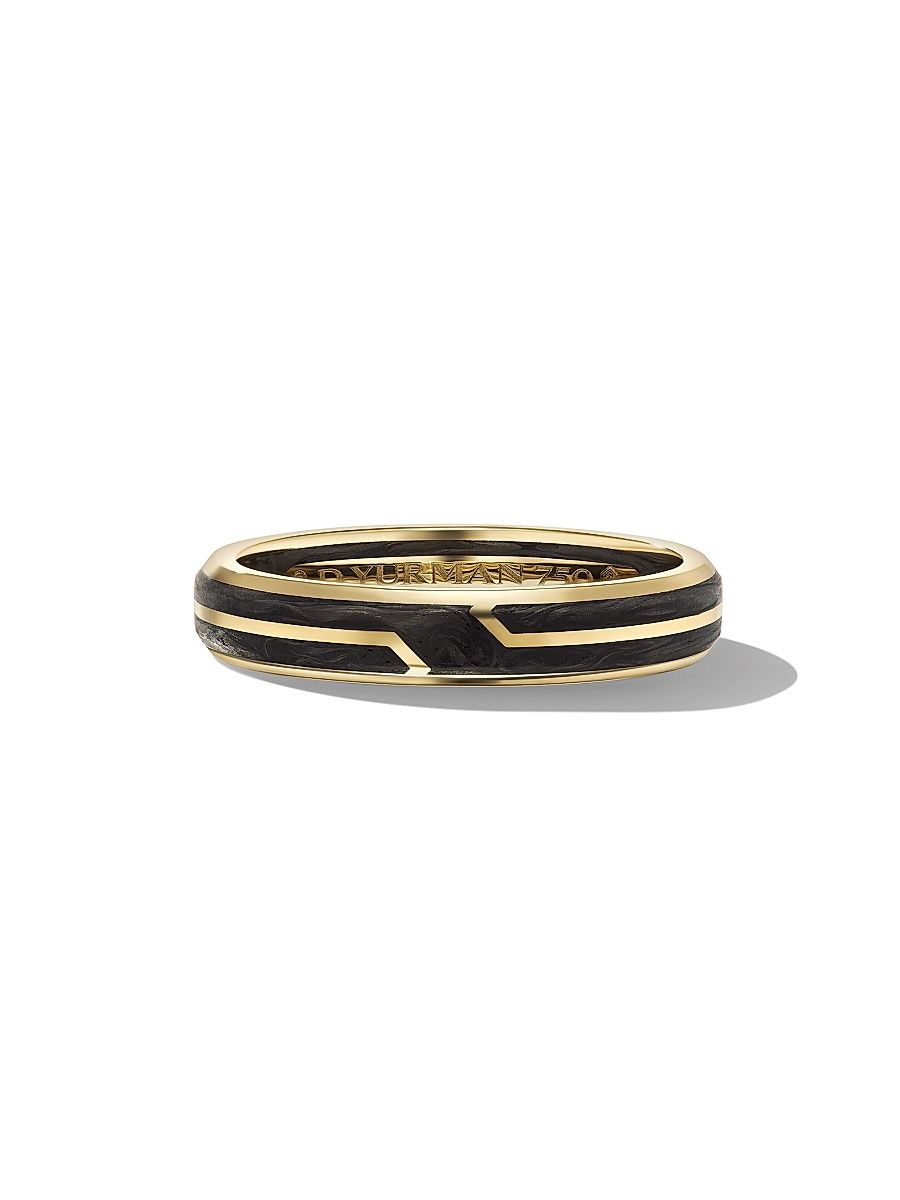 Men's Forged Carbon Band Ring in 18K Yellow Gold - Black - Size 8