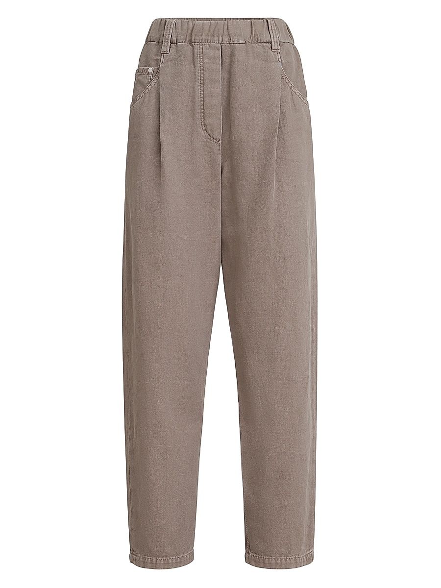 Women's Garment Dyed Five Pocket Trousers in Cotton and Linen Cover - Earth - Size 10