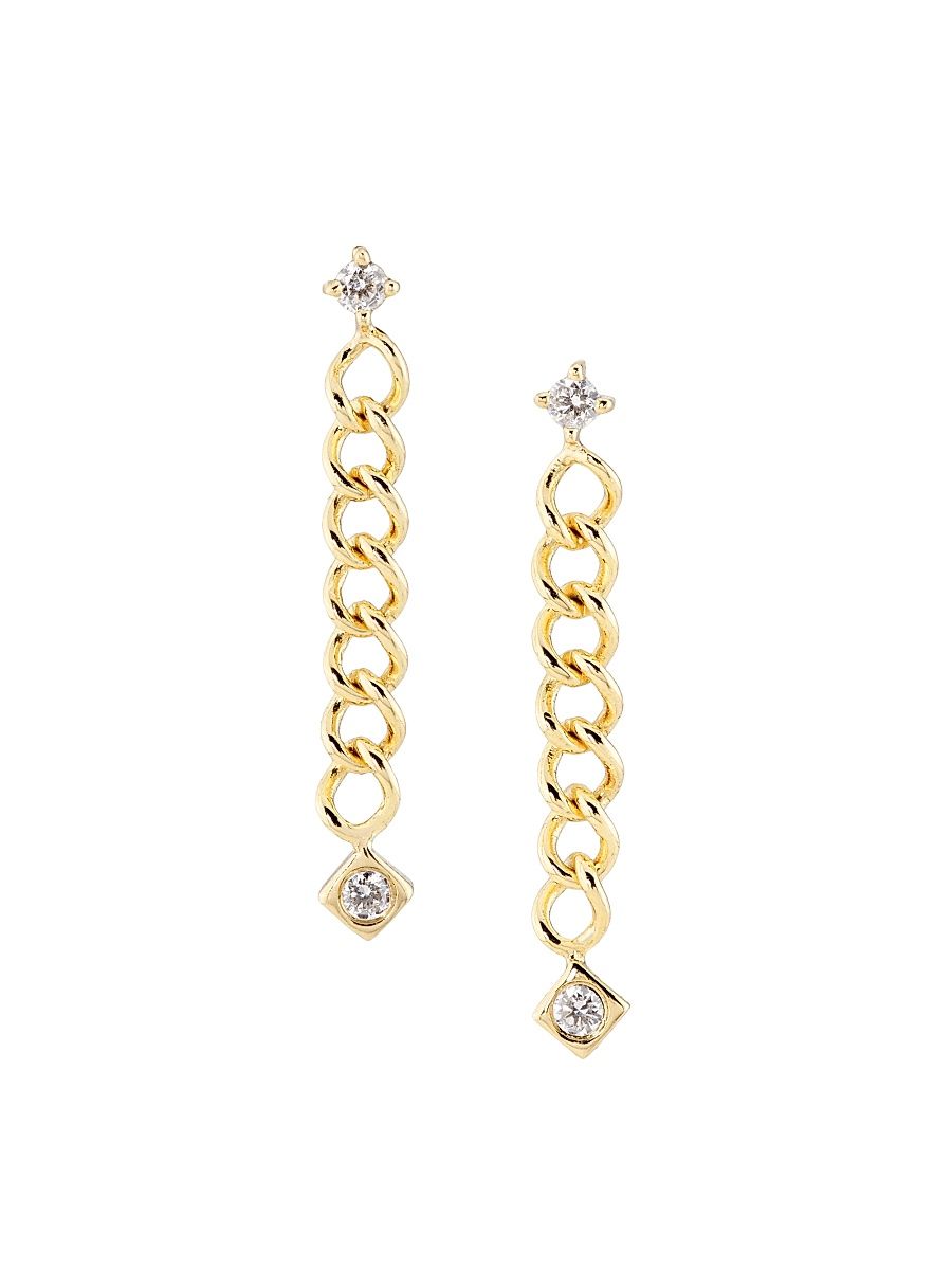 Women's 14K Yellow Gold & 0.15 TCW Diamond Curb-Chain Earrings - Yellow Gold