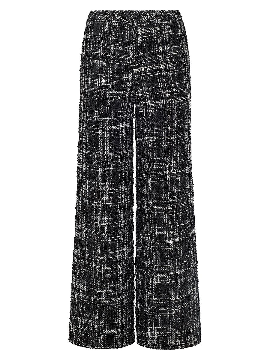 Women's Livvy Straight-Leg Trousers - Black Ivory Tweed Sequin - Size 12