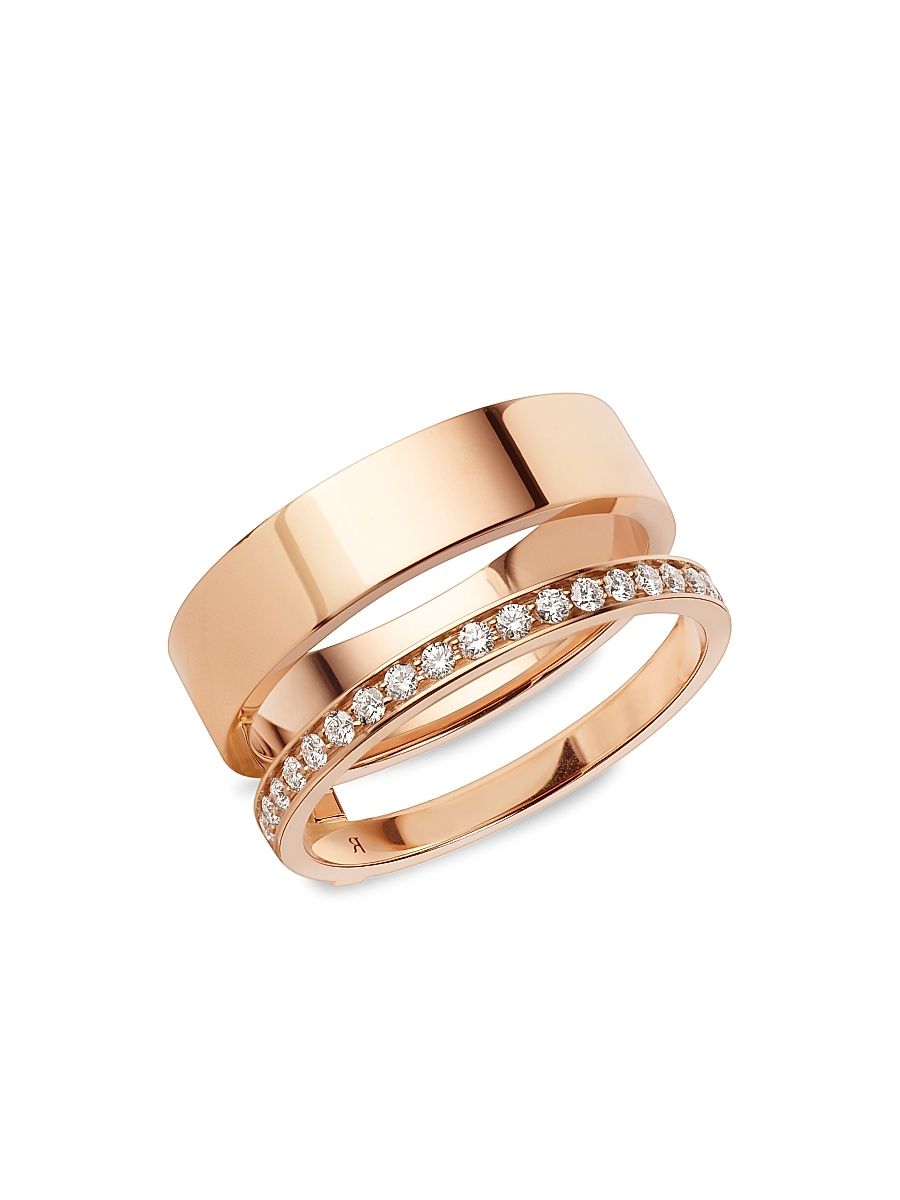 Women's Berbère 18K Rose Gold & Pavé Diamond 2-Row Ring - Rose Gold - Size 6.25