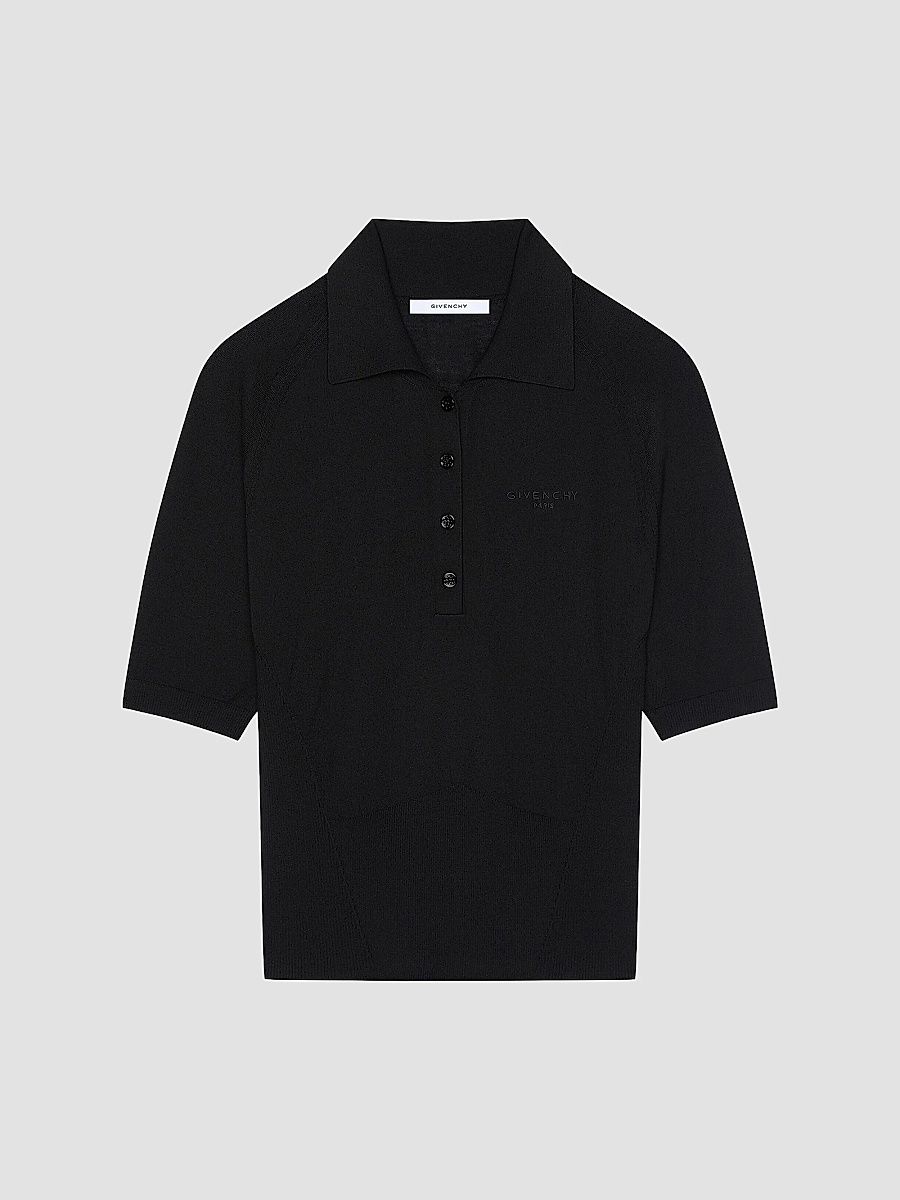 Givenchy Women's Cropped Polo in Second Skin Effect Knit - Black - Size XS