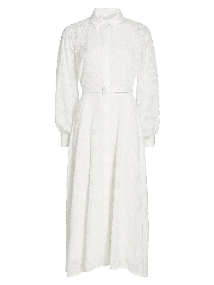 Women's Kassiani Lace Long-Sleeve Midi-Shirtdress - Sky White - Size 16