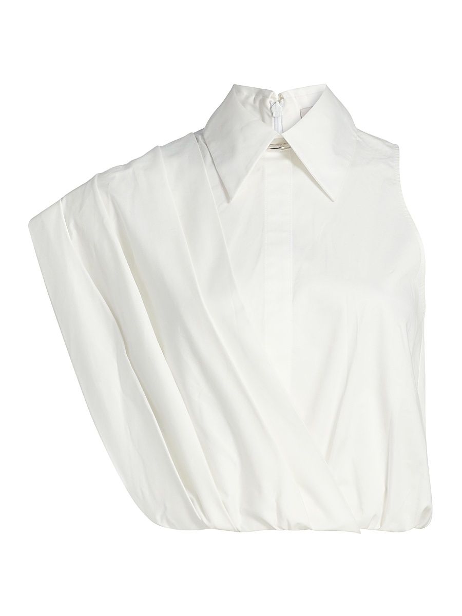 Women's Steffi Stretch-Cotton Draped Top - White - Size Large