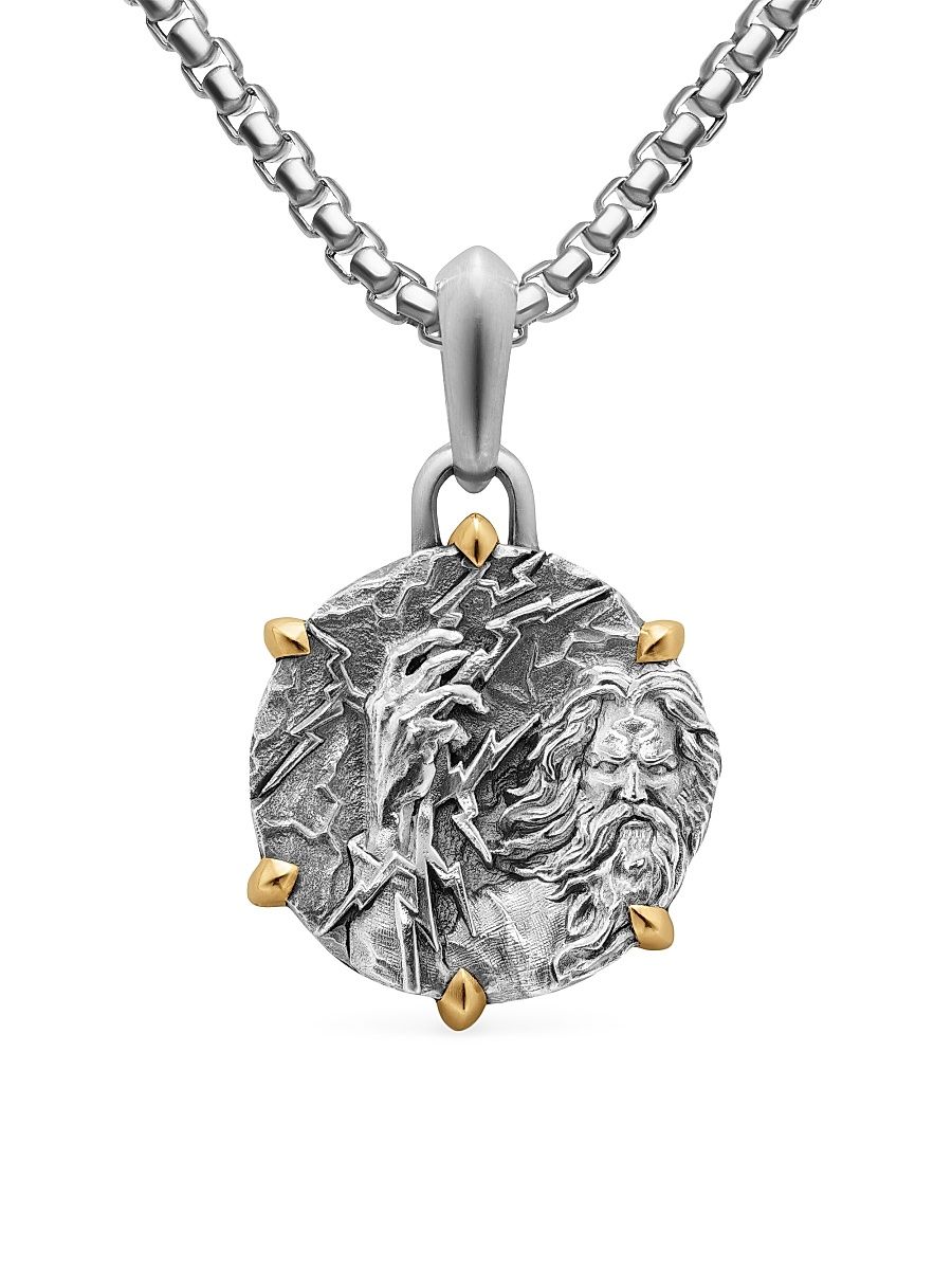 Men's Zeus Amulet in Sterling Silver with 18K Yellow Gold, 26.4MM - Silver