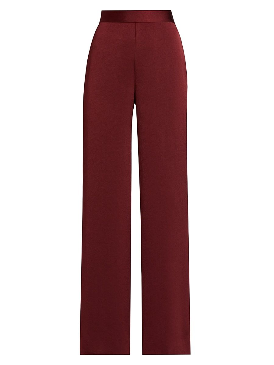 Women's Satin Wide-Leg Pants - Bordeaux - Size 8