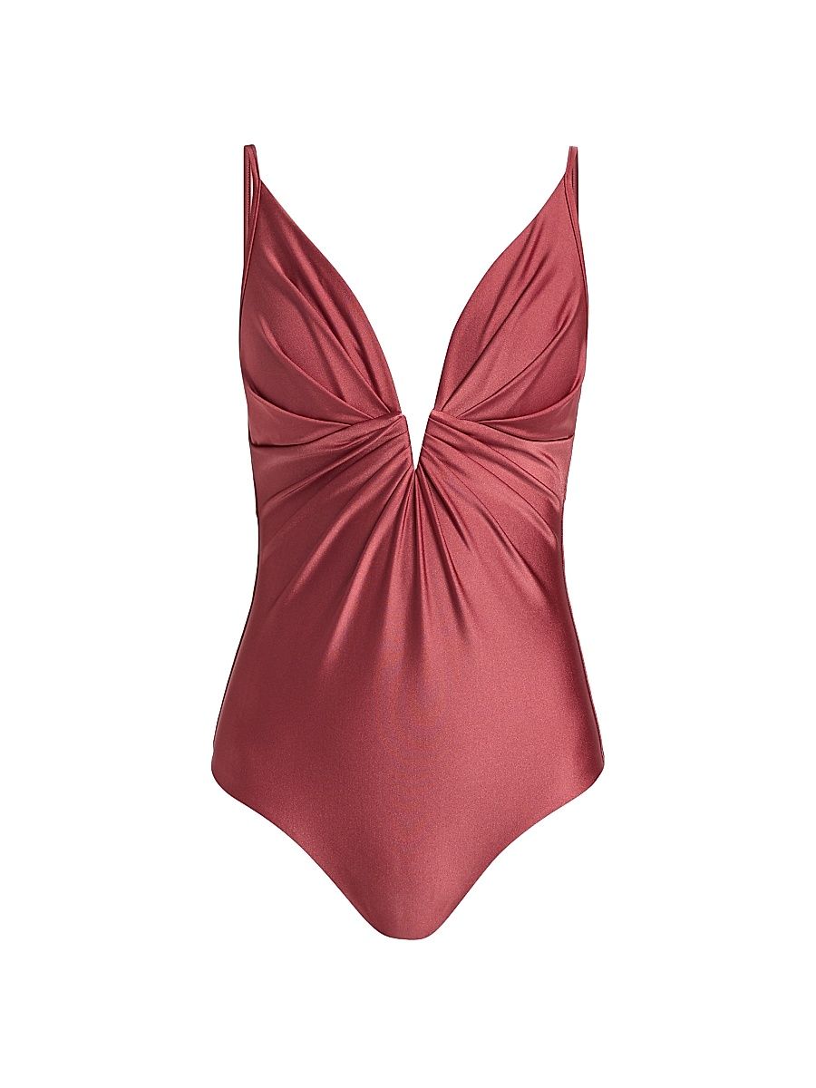Women's Solstice Tuck Plunge One-Piece Swimsuit - Musk - Size 2