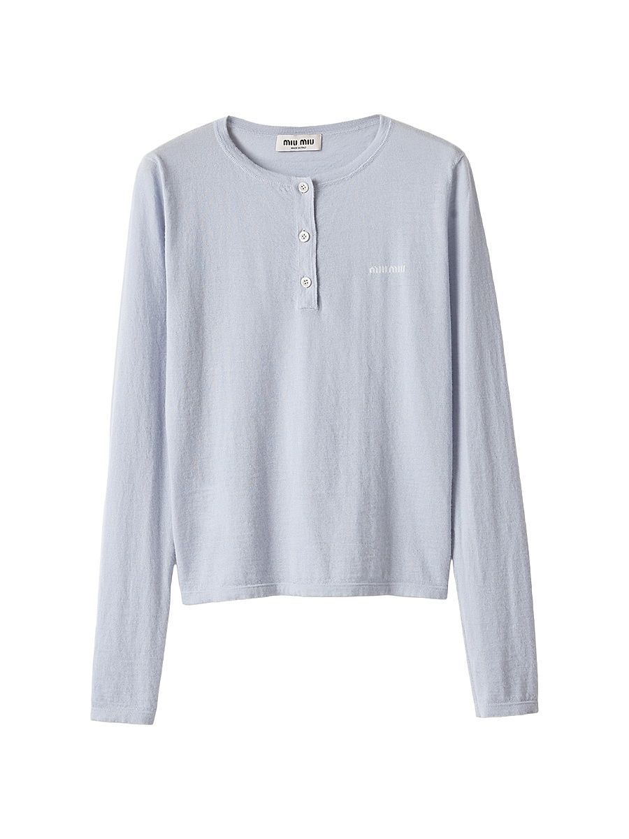 Women's Cashmere Henley Sweater - Blue - Size 8