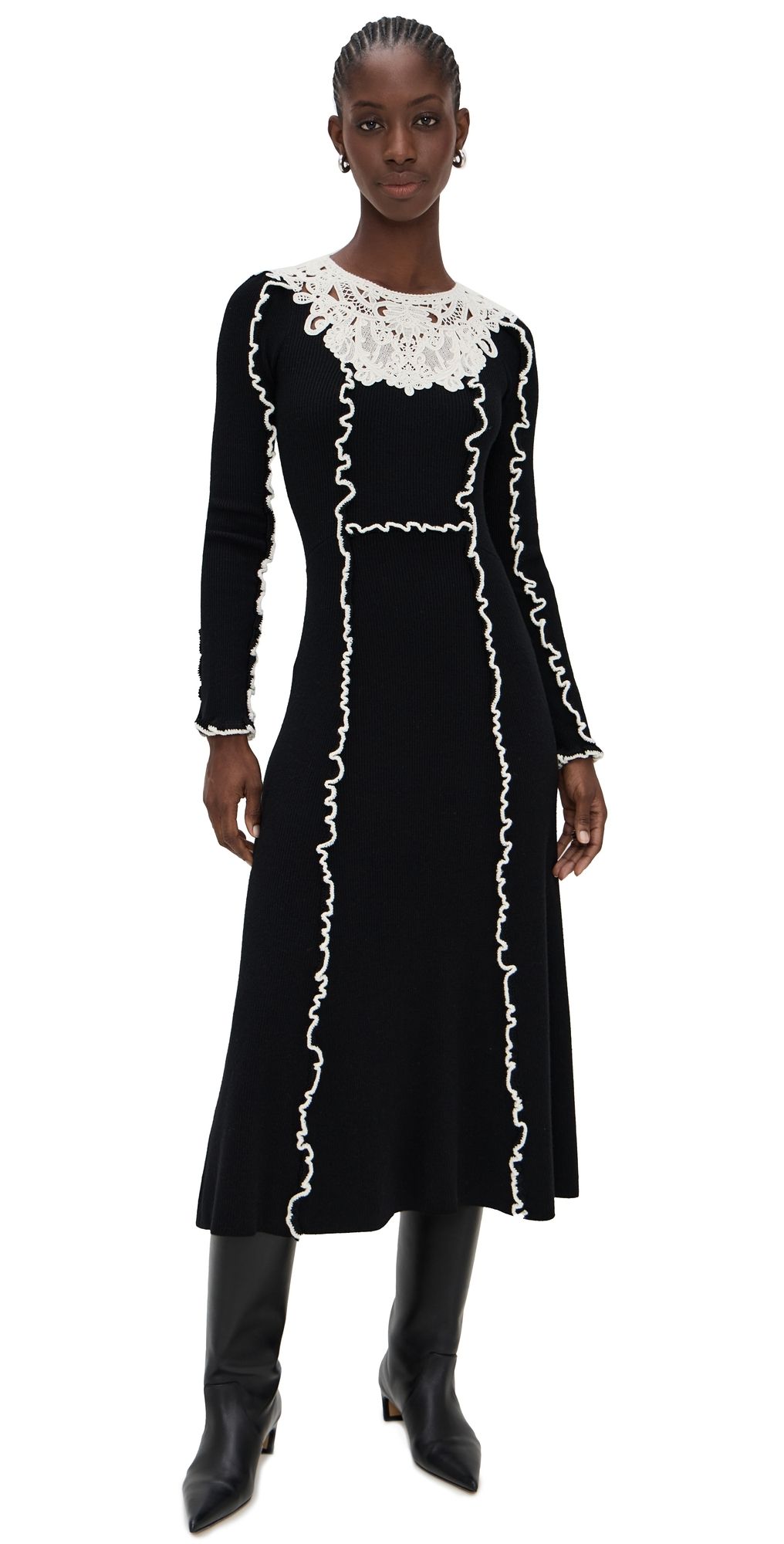 Sea Vania Lace Midi Knit Dress Black XXS