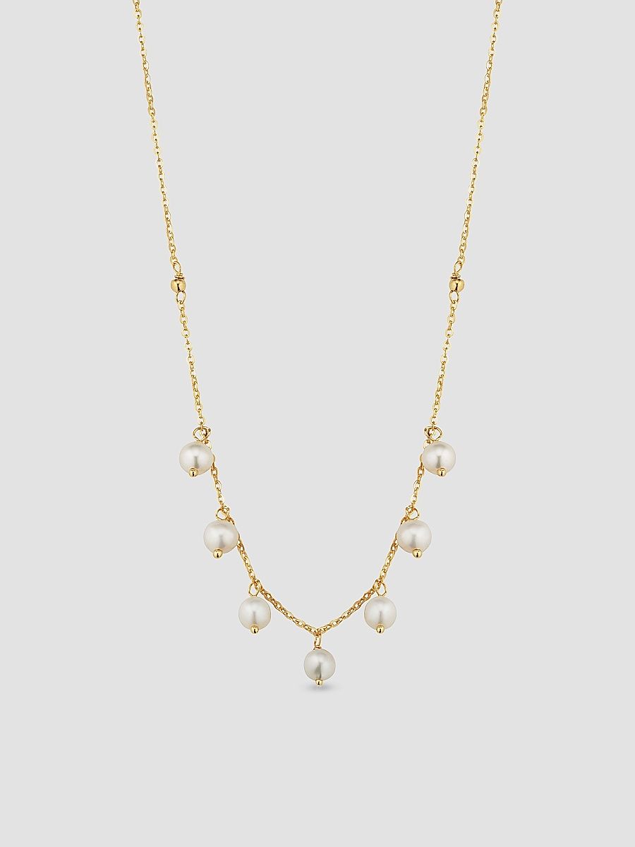 Women's 14K Yellow Gold Pearl Girl Station Necklace - Gold