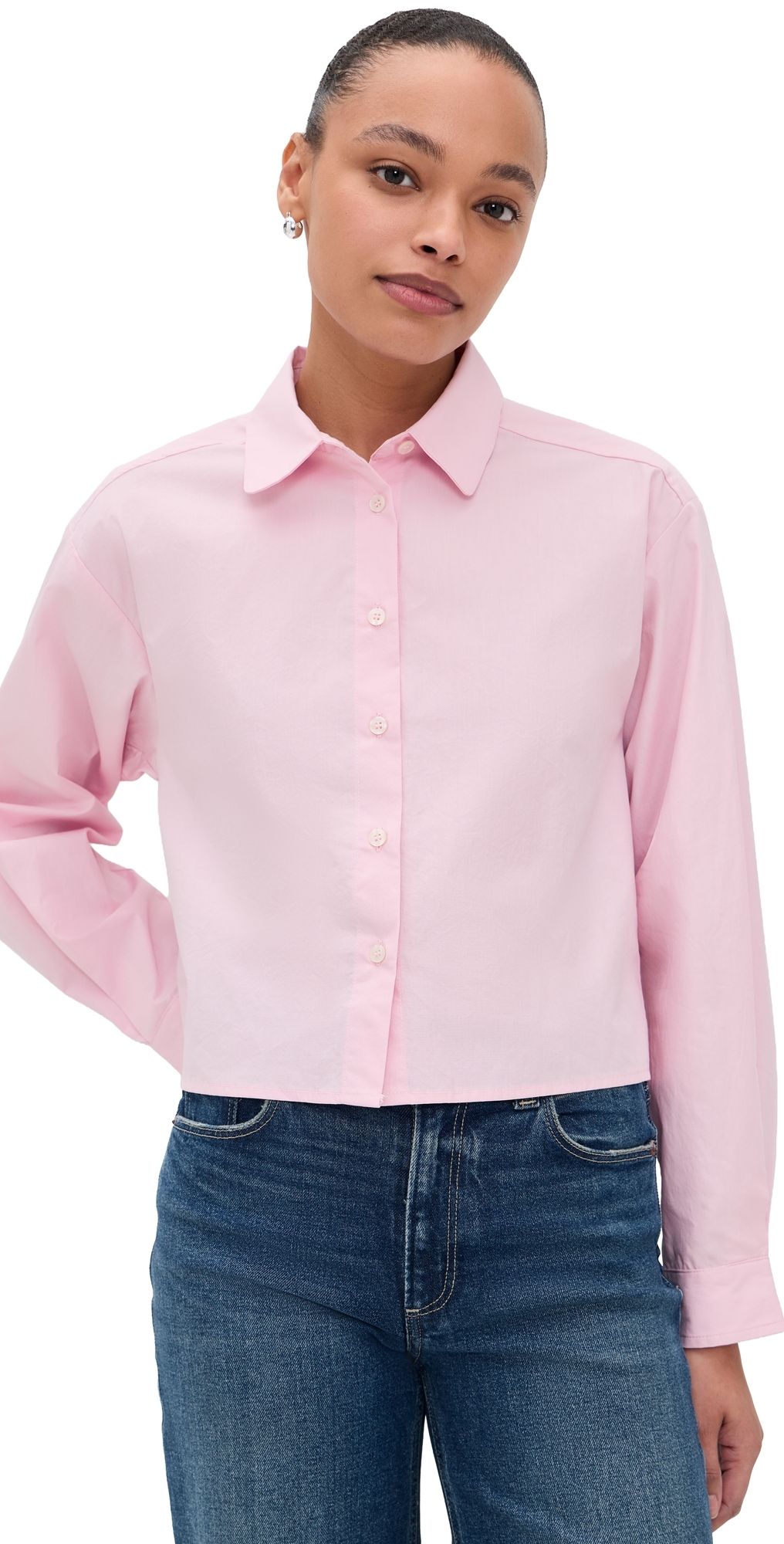 perfectwhitetee Naomi Cotton Poplin Button Down Shirt Sugar Pink L