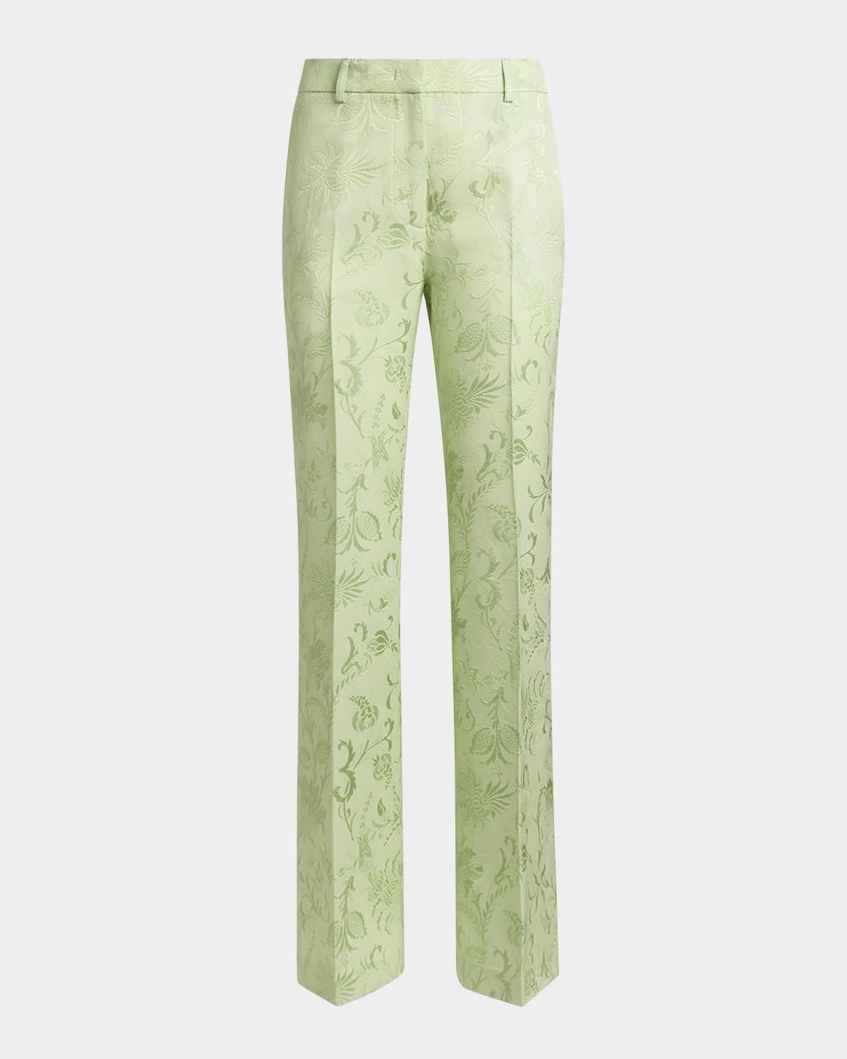 Floral Jacquard Straight-Leg Trousers