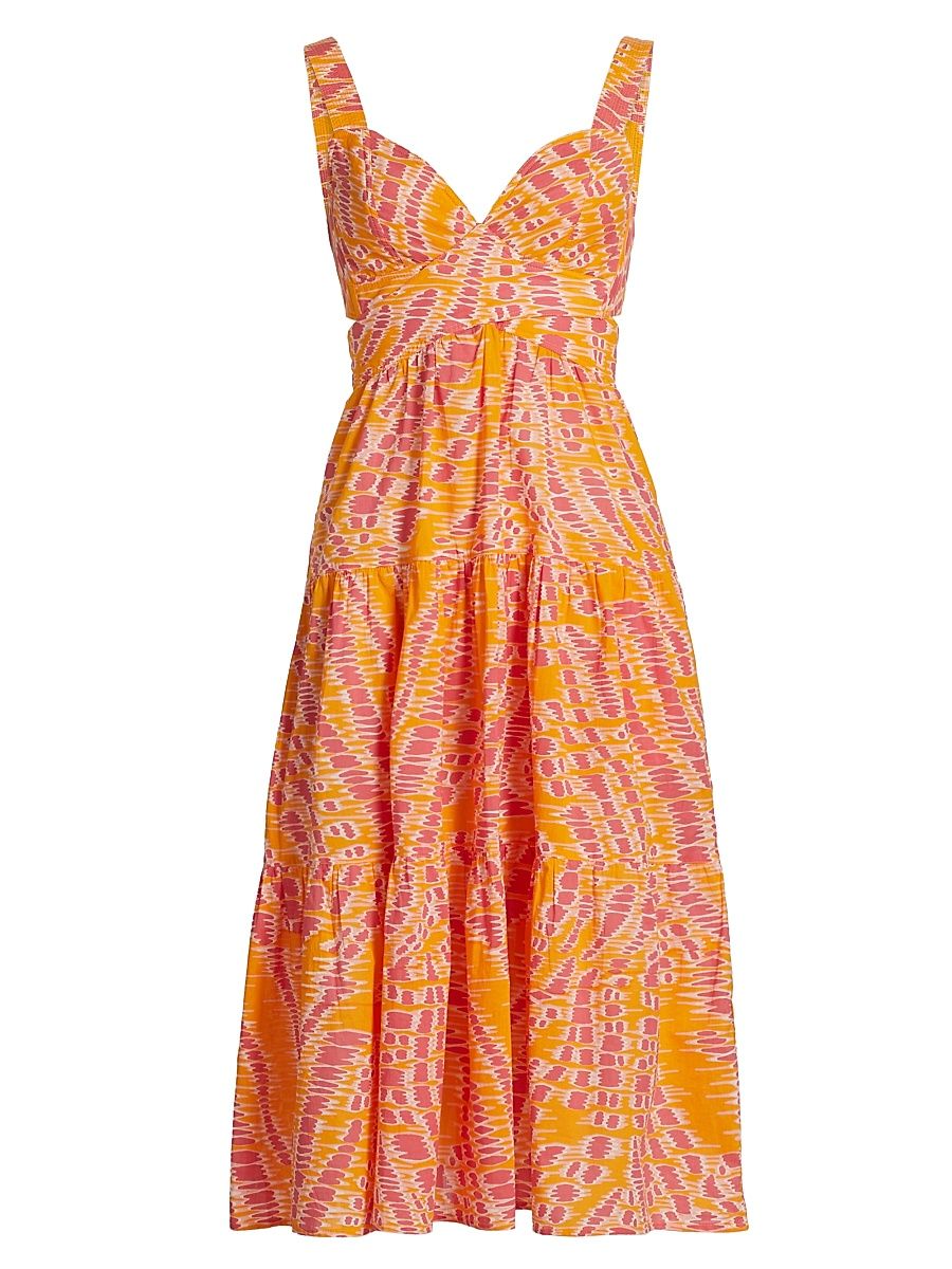 Women's Coco Abstract Cotton Midi-Dress - Yellow Kalina - Size Small