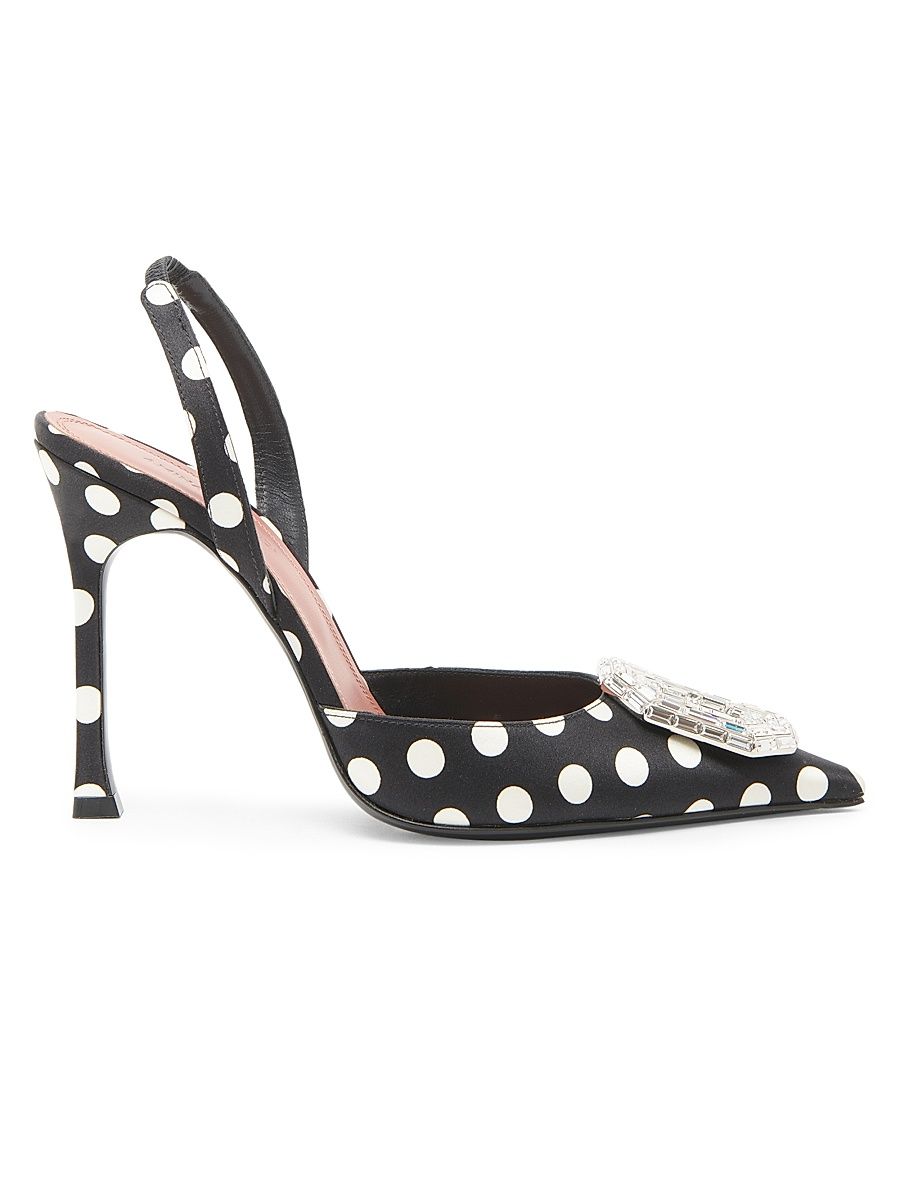 Women's Camelia 90MM Polka Dot Satin Slingback Pumps - Black Polka Dot Satin - Size 11