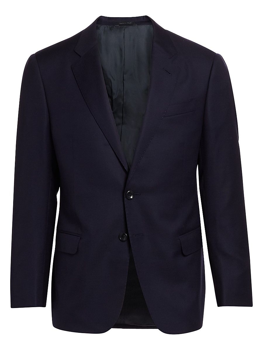 Men's Solid Single-Breasted Blazer - Navy - Size 46